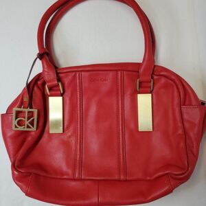 Calvin Klein Red Leather Purse Shoulder Handbag Satchel